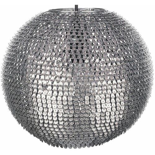 4260580939787 - Beliani - Hängeleuchte Silber Metall runder Schirm mit Pailletten-Optik Discokugelform Glamourös - Schwarz