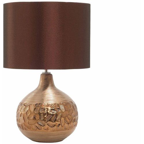 4260580923090 - Beliani - Tischlampe Gold geschwungener Porzellanfuß Stoffschirm Braun Kabel mit Schalter Moderner Glamouröser Stil - Braun 4260580923090 - Beliani - Tischlampe Gold geschwungener Porzellanfuß Stoffschirm Braun Kabel mit Schalter Moderner Glamouröser Stil - Braun