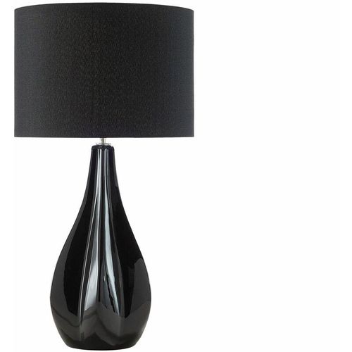 4260580923038 - Beliani - Tischlampe Schwarz geschwungener Porzellanfuß Stoffschirm langes Kabel mit Schalter Modern Glamourös - Schwarz