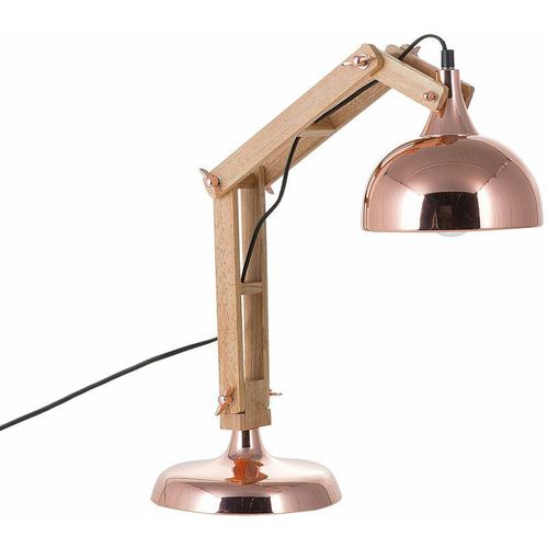 4260586356397 - Beliani - Büroleuchte Kupfer Metall und Holz 53 cm Arm und Schirm verstellbar Kabel mit Schalter Industrie Look - Heller Holzfarbton