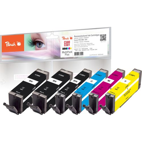 7640182381912 - C580 6 Druckerpatronen (2*bk bkph c m y) ersetzt Canon PGI-580 CLI-581 2078C005 für zB Canon Pixma TS 8351 a Canon Pixma TS 8350 a (wiederaufbereitet)