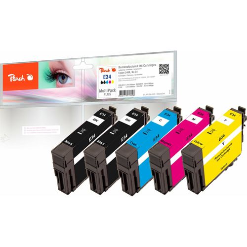 7640173439028 - E34 5 Druckerpatronen (2*bk c m y) ersetzt Epson No 34 T3461*2 T3462 T3463 T3464 für zB Epson WorkForce Pro WF -3700 (wiederaufbereitet)