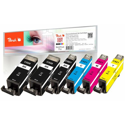 7640164822136 - C520 6 Druckerpatronen XL (2*bk bkph c m y) ersetzt Canon PGI-520*2 CLI-521 2934B007 für zB Canon Pixma IP 3600 Canon Pixma IP 4600 (wiederaufbereitet)
