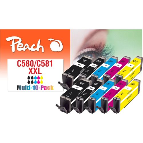 7640460544060 - C580 XXL 10 Druckerpatronen XL (2*bk c m y 1*pbk pb) ersetzt Canon PGI-580XXL CLI-581XXL für zB Canon Pixma TS 8350 a Canon Pixma TS 8350 (wiederaufbereitet)
