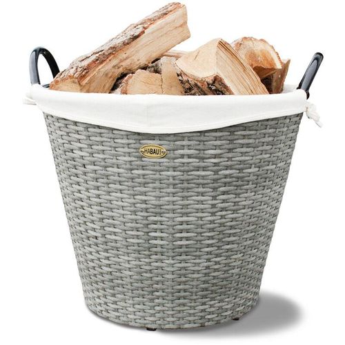 4043595027249 - Holzkorb mit Stoffeinsatz 54 cm Grau aus Polyethylen mit Metallrahmen - Habau