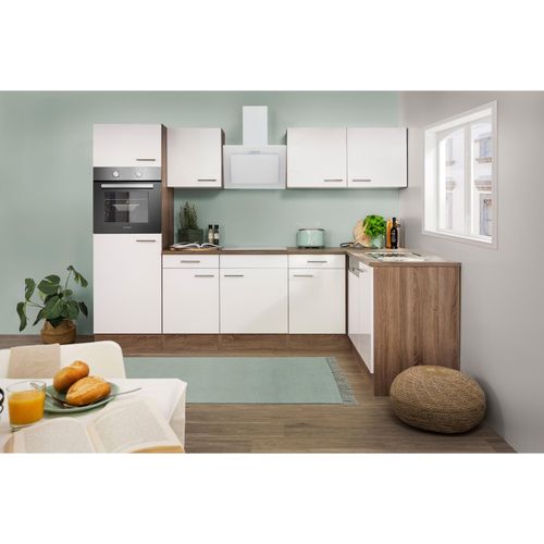 4260515339804 - Küchenprogramm Eiche York Winkelküche 280 cm inkl E-Geräte & Mineralite Einbauspüle weiß 4260515339804 - Küchenprogramm Eiche York Winkelküche 280 cm inkl E-Geräte & Mineralite Einbauspüle weiß