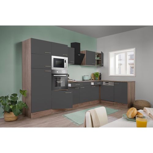 4260515339866 - Küchenprogramm Eiche York Winkelküche 340 cm inkl E-Geräte & Mineralite Einbauspüle grau 4260515339866 - Küchenprogramm Eiche York Winkelküche 340 cm inkl E-Geräte & Mineralite Einbauspüle grau