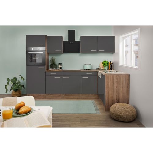 4260515339781 - Küchenprogramm Eiche York Winkelküche 280 cm inkl E-Geräte & Mineralite Einbauspüle grau