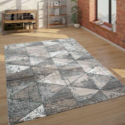 4061981118722 - Teppich Wohnzimmer Kurzflor Mit Rauten Muster Vintage Look Modern Beige Grau 60x100 cm - Paco Home