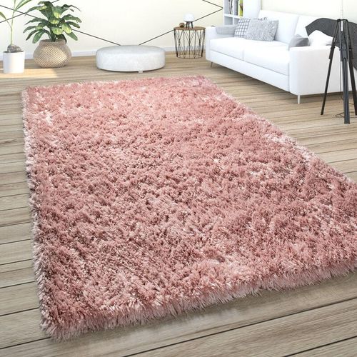 4061981131080 - Hochflor Teppich Wohnzimmer Shaggy Pastell Weich Flauschig Einfarbig Langflor Rosa 140x200 cm - Paco Home