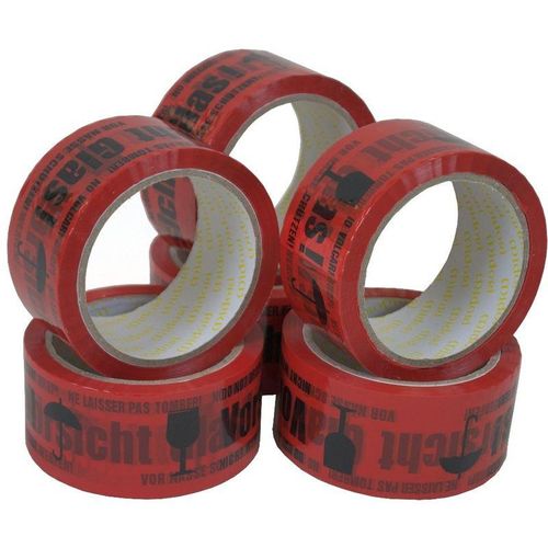 4058592306532 - - 72 Rollen Packband Klebeband Vorsicht Glas Rot Paketband 48 mm x 66 m - Rot