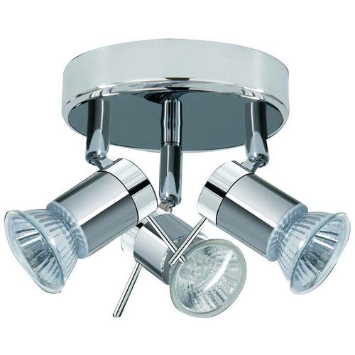 5013874326041 - Aries - 3 Licht verstellbarer Badezimmerdeckenstrahler Satin Silber Chrom IP44 GU10 - Searchlight