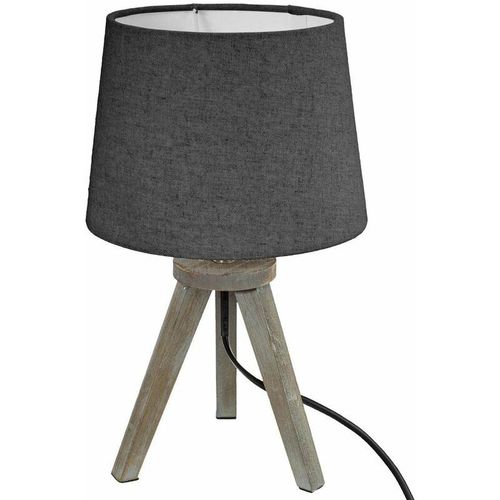 3560238334607 - Atmosphera - Lampe Holz Stativ Lampenschirm Grau H31 dunkelgrau