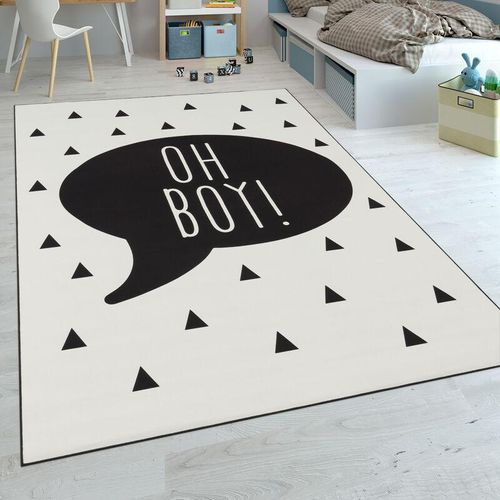 4061981049385 - Kinderteppich Kinderzimmer Jungen Babyteppich Spruch Trend Schwarz Weiß 140x200 cm - Paco Home