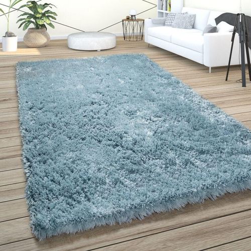 4061981131196 - Hochflor Teppich Wohnzimmer Shaggy Pastell Einfarbig Weich Flauschig Türkis 120x170 cm - Paco Home