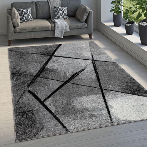 4061981164910 - Teppich Wohnzimmer Kurzflor Modernes Muster Abstrakt Geometrisch Grau Schwarz 80x150 cm - Paco Home