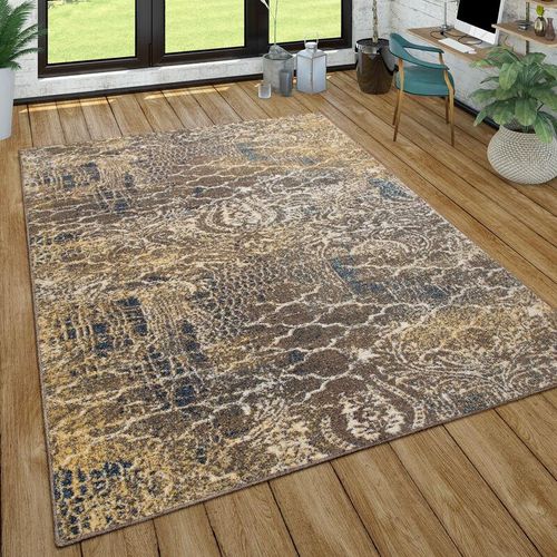 4061981122613 - Teppich Wohnzimmer Vintage Design Kurzflor Mit Abstraktem Muster Modern Braun Blau 80x150 cm - Paco Home