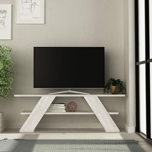 8680812124280 - Decortie Farfalla Moderner TV-Ständer Multimedia-Center TV-Element Altweiß mit Einlegeböden 120cm - White