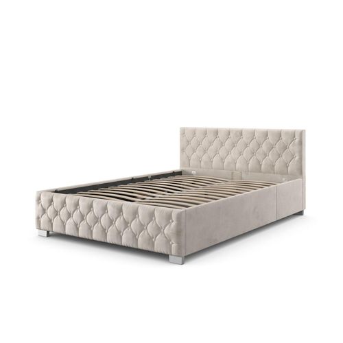 4260565528470 - Polsterbett Nizza - Bettgestell mit Lattenrost Bettkasten & led Beleuchtung - Bett mit Samtbezug & Chesterfield-Steppung - 180x200 cm Beige - Juskys 4260565528470 - Polsterbett Nizza - Bettgestell mit Lattenrost Bettkasten & led Beleuchtung - Bett mit Samtbezug & Chesterfield-Steppung - 180x200 cm Beige - Juskys