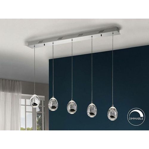 8435435316280 - Schuller Lighting - Schuller Roc - Integrierter led 5 Light Crystal Drop Bar Deckenanhänger Chrom-Blaseneffekt