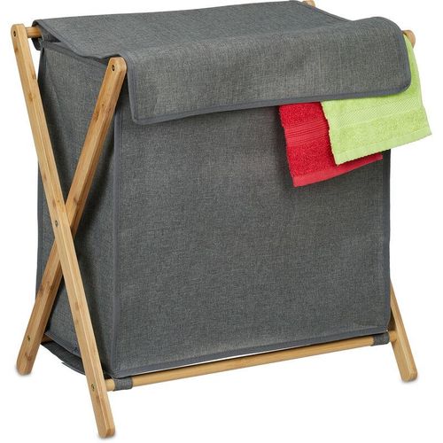 4052025413149 - Wäschekorb mit Deckel klappbarer Wäschesammler HxBxT 57 x 55 x 35 cm Bambus Stoff Wäschebox grau natur - Relaxdays 4052025413149 - Wäschekorb mit Deckel klappbarer Wäschesammler HxBxT 57 x 55 x 35 cm Bambus Stoff Wäschebox grau natur - Relaxdays