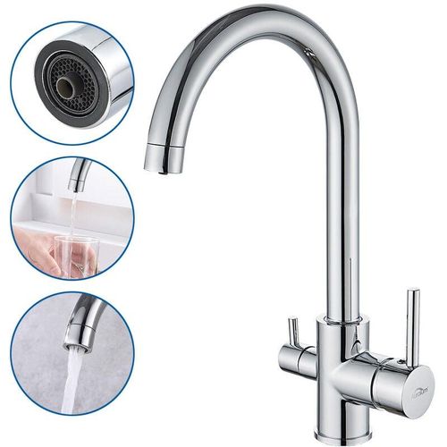 0738956112927 - Küche Wasserhahn Trinkwasserhahn 3 Wege Küche Armatur mit Wasserfilter Chrom Spültischarmatur - chrom - Auralum