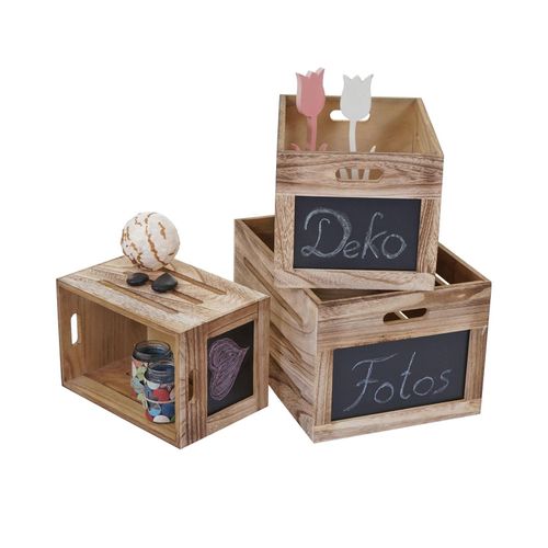 4057651115382 - 3er Set Holzkiste MCW-E11 Aufbewahrungsbox mit Tafel Shabby-Look ~ naturbraun 4057651115382 - 3er Set Holzkiste MCW-E11 Aufbewahrungsbox mit Tafel Shabby-Look ~ naturbraun