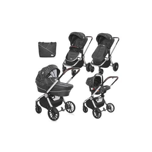 3800151970774 - Kombikinderwagen Ramona 3 in 1 Babyschale Sitzeinheit Wickeltasche Korb schwarz grau