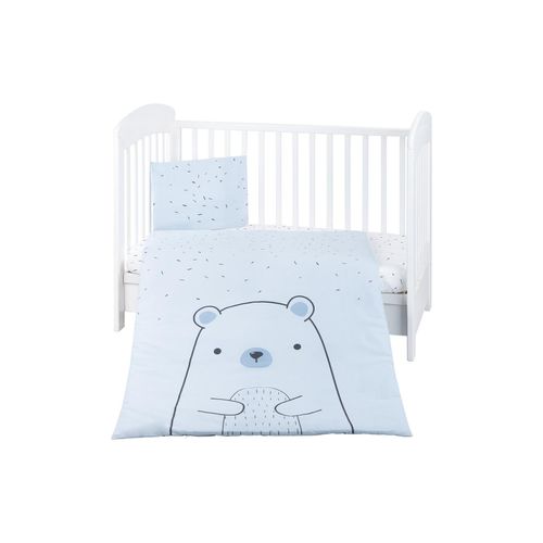 3801101050584 - Kikkaboo Kinderbettwäsche Bär 5-teilig Decke 135 x 95 cm Kissen 45 x 35 cm Laken blau