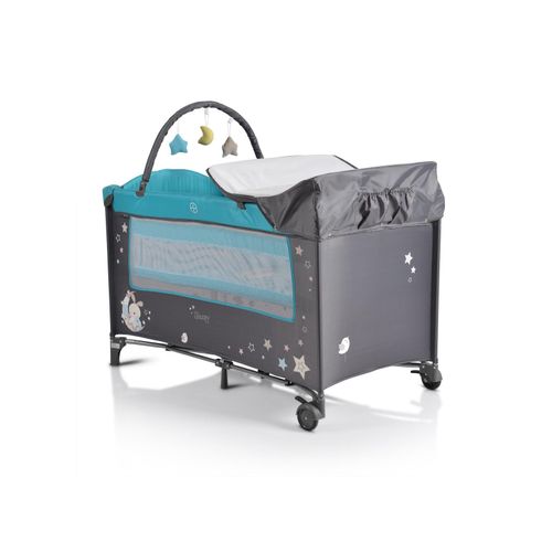 3800146248611 - Reisebett Sleepy Rollen Wickelauflage Matratze Spielbogen Seiteneingang grau türkis