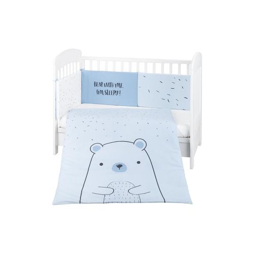 3801101021119 - Kikkaboo Babybettwäscheset Bär 3tlg Decke 135 x 95 cm Nestchen 180 x 35 cm Bezug blau