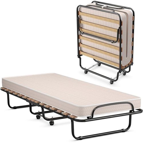 0794094567104 - Costway - 80x190cm Gaestebett Klappbett tragbar auf Rädern mit Memory-Schaumstoffmatratze klappbar bis 130kg