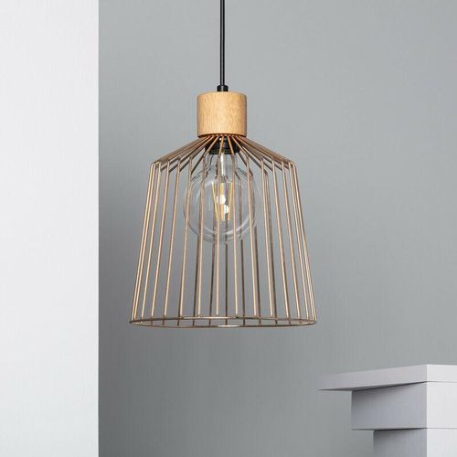 8445044042821 - Ledkia - Hängeleuchte Metall und Holz Hitra Gold - Gold