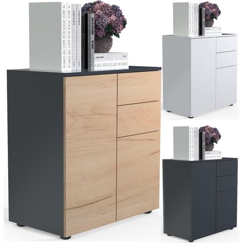 4051814419447 - Holz Kommode Sideboard mit 2 Drehtüren und zwei Schubladen Maße H 77 x B 70 x T 39 cm - Dalosa 4051814419447 - Holz Kommode Sideboard mit 2 Drehtüren und zwei Schubladen Maße H 77 x B 70 x T 39 cm - Dalosa