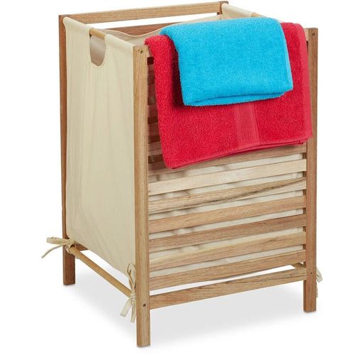 4052025457983 - Wäschekorb Holz & Baumwolle 60 l Bad Wäschesammler für Schmutzwäsche HxBxT 635 x 43 x 43 cm natur beige - Relaxdays