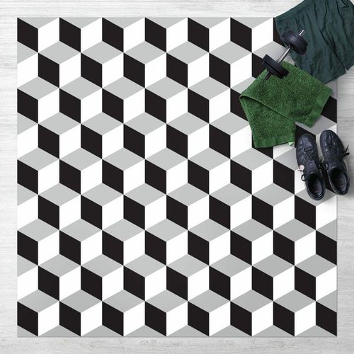 4064493872786 - Vinyl-Teppich - Geometrischer Fliesenmix Würfel Schwarz - Quadrat 11 Größe HxB 80cm x 80cm