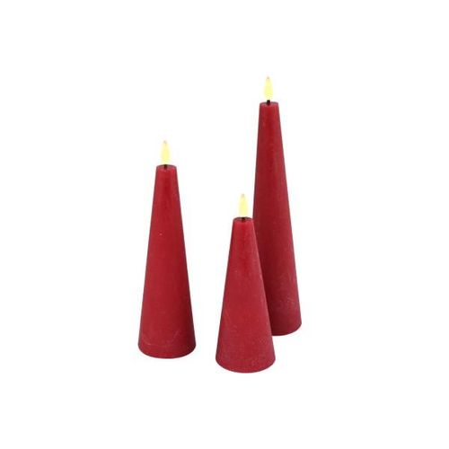 4036812117342 - LED Rustic Kegelkerze Echtwachs 3er Set rot 25 20 15 cm mit Timer - Rot 4036812117342 - LED Rustic Kegelkerze Echtwachs 3er Set rot 25 20 15 cm mit Timer - Rot