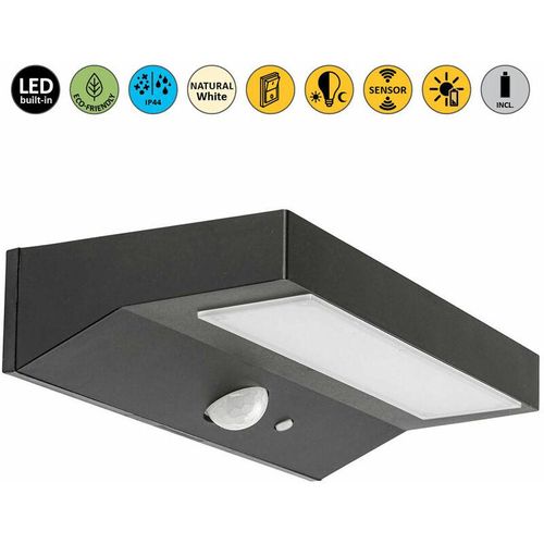 5996595770235 - 77023 Wandleuchte korana Aluminium schwarz led 6W IP44 4000K L20cm B10cm H4cm mit Sensor - Rabalux