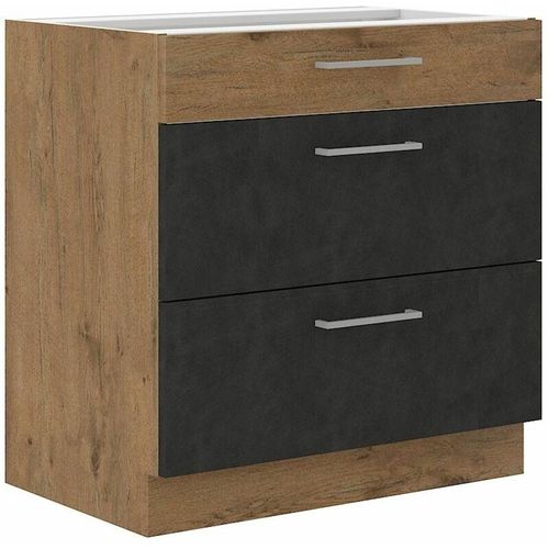 4260304598993 - Küchen Preisbombe - Vigo Unterschrank 80 cm Eiche Lancelot Matera Grau Vollauszug Soft-Close Küche