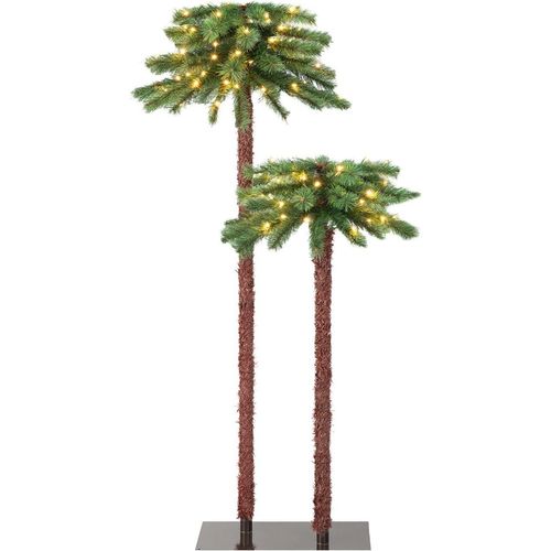 0794094641651 - Costway 2er Set Pre-Lit künstliche Palme Weihnachtsbaum mit LED-Lichter 107+ 1525 cm grün