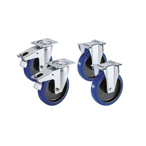 4250615255937 - Set aus Vollelastik-Reifen auf Kunststoff-Felge 2 Lenkrollen mit Doppelstopp 2 Bockrollen Rad-Ø x Breite 80 x 35 mm Proroll