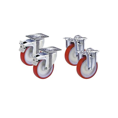 4031582371222 - TENTE Set aus Polyurethan-Reifen auf Polyamid-Felge 2 Lenkrollen mit Doppelstopp 2 Bockrollen Rad-Ø x Breite 100 x 32 mm