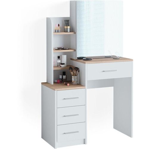 4066731231621 - Schminktisch Frisiertisch Kosmetiktisch Conrada Weiß Sonoma Schminkspiegel 80x132 modern Schlafzimmerkommode Schminkkommode Schublade Spiegelschrank Frisierkommode Make-Up-Tisch