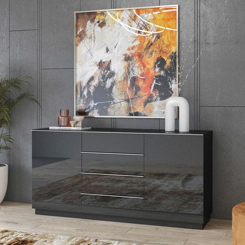 4066075019008 - Lomadox - Sideboard schwarz modern HOOVER-83 mit Glasfronten b h t ca 160 80 48 cm - schwarz