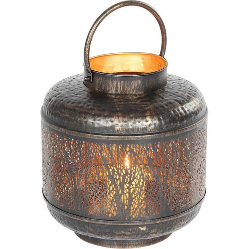 4050223382069 - Kerzenlaterne Laterne Walddesign mit Griff - (H) 42 cm Kerzenhalter Gr B H T 30 cm x 42 cm x 30 cm goldfarben (schwarz goldfarben) Kerzenhalter