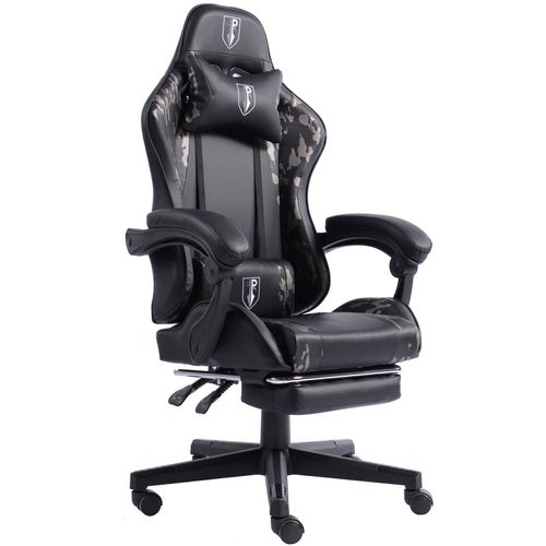 4250931574750 - Gaming Chair im Racing-Design mit flexiblen gepolsterten Armlehnen - ergonomischer PC Gaming Stuhl in Lederoptik - Gaming Schreibtischstuhl mit ausziehbarer Fußstütze und extra Stützkissen