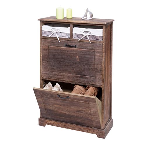 4057651416151 - Schuhkipper MCW-H19 Schuhschrank Schuhregal Schuhablage Massiv-Holz Shabby-Look Korb-Schublade 100x60x24cm ~ braun 4057651416151 - Schuhkipper MCW-H19 Schuhschrank Schuhregal Schuhablage Massiv-Holz Shabby-Look Korb-Schublade 100x60x24cm ~ braun