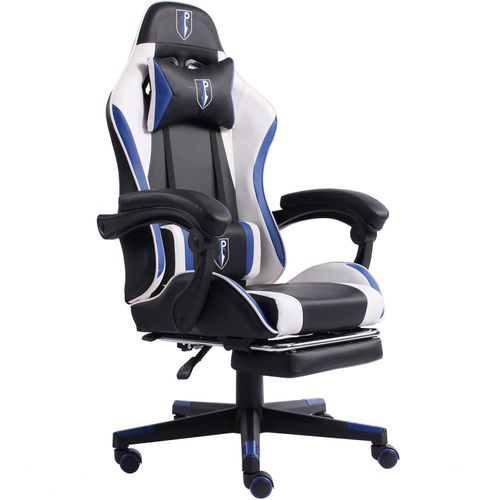 4250931574729 - Gaming Chair im Racing-Design mit flexiblen gepolsterten Armlehnen - ergonomischer PC Gaming Stuhl in Lederoptik - Gaming Schreibtischstuhl mit ausziehbarer Fußstütze und extra Stützkissen