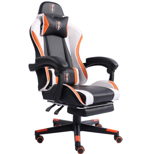 4250931574705 - Gaming Chair im Racing-Design mit flexiblen gepolsterten Armlehnen - ergonomischer PC Gaming Stuhl in Lederoptik - Gaming Schreibtischstuhl mit ausziehbarer Fußstütze und extra Stützkissen