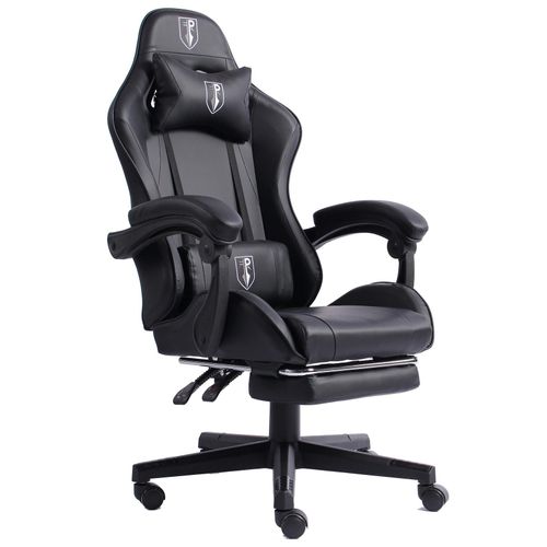 4250931574743 - Gaming Chair im Racing-Design mit flexiblen gepolsterten Armlehnen - ergonomischer PC Gaming Stuhl in Lederoptik - Gaming Schreibtischstuhl mit ausziehbarer Fußstütze und extra Stützkissen